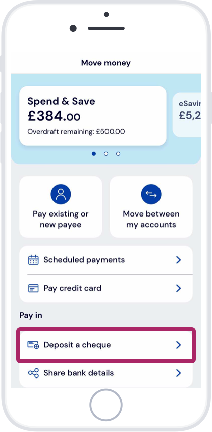 Tap the Payments tab, then tap Deposit a cheque. Tap the Payments tab, then tap Deposit a cheque.